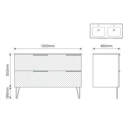 Bathroom City Elvia 1200mm Black Double Vanity Unit With 2 Basins - Diamond Front Double Sink Cabinet, Soft-Close Drawers - Chrome Handles - thumbnail 7