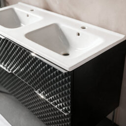 Bathroom City Elvia 1200mm Black Double Vanity Unit With 2 Basins - Diamond Front Double Sink Cabinet, Soft-Close Drawers - Chrome Handles - thumbnail 5