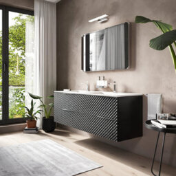 Bathroom City Elvia 1200mm Black Double Vanity Unit With 2 Basins - Diamond Front Double Sink Cabinet, Soft-Close Drawers - Chrome Handles - thumbnail 4