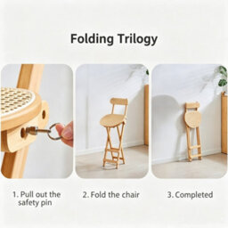 Folding Bar Stool Bamboo Kitchen Counter Height Stools  Resin Rattan Seat - thumbnail 6