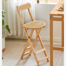 Folding Bar Stool Bamboo Kitchen Counter Height Stools  Resin Rattan Seat - thumbnail 5