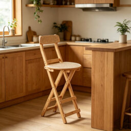 Folding Bar Stool Bamboo Kitchen Counter Height Stools  Resin Rattan Seat - thumbnail 2