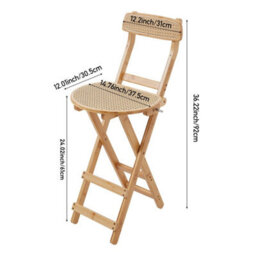 Folding Bar Stool Bamboo Kitchen Counter Height Stools  Resin Rattan Seat - thumbnail 3