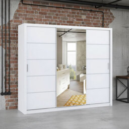 Bono Sz250 Sliding Door Wardrobe With Mirror Modern Design And Generous Storage Space White - thumbnail 1