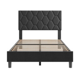 Upholstered Bed Frame With Adjustable Diamond Tufted Headboard, Wooden Slats Support, Grey/single, 100 X 190 Cm - thumbnail 3