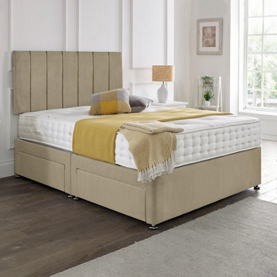 Dining Tables Oslo Matching Headboard Divan Set, 2 Drawer On Same Side With Sprung 1500 Comfort Mattress - Light Boucle Natural - Double - image 1