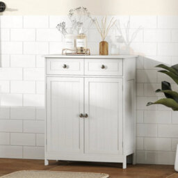 Bathroom Floor Storage Cabinet W/ 2 Drawers Door Cupboard White - thumbnail 6