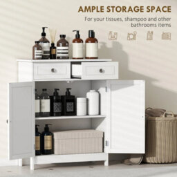 Bathroom Floor Storage Cabinet W/ 2 Drawers Door Cupboard White - thumbnail 5