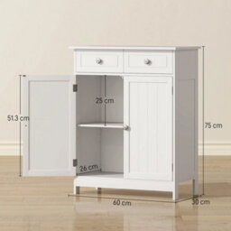 Bathroom Floor Storage Cabinet W/ 2 Drawers Door Cupboard White - thumbnail 2