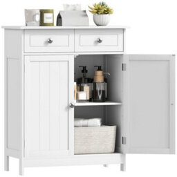 Bathroom Floor Storage Cabinet W/ 2 Drawers Door Cupboard White - thumbnail 3