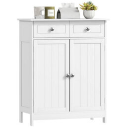 Bathroom Floor Storage Cabinet W/ 2 Drawers Door Cupboard White - thumbnail 1