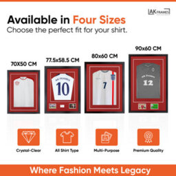 "AK Frames 90X60Cm Matte Black Football Shirt Frame With Crimson Mount - 58X40Cm Shirt Window Plus Two 5X3.5"" Photo Apertures" - thumbnail 2