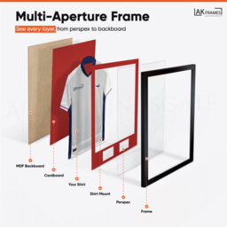 "AK Frames 90X60Cm Matte Black Football Shirt Frame With Crimson Mount - 58X40Cm Shirt Window Plus Two 5X3.5"" Photo Apertures" - thumbnail 5