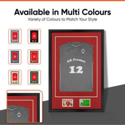 "AK Frames 90X60Cm Matte Black Football Shirt Frame With Crimson Mount - 58X40Cm Shirt Window Plus Two 5X3.5"" Photo Apertures" - thumbnail 6