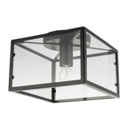 Happy Homewares Industrial Square Box Matte Black Ceiling Light With Clear Glass Sides - thumbnail 1