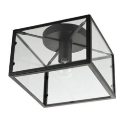 Happy Homewares Industrial Square Box Matte Black Ceiling Light With Clear Glass Sides - thumbnail 4
