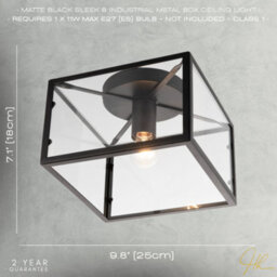 Happy Homewares Industrial Square Box Matte Black Ceiling Light With Clear Glass Sides - thumbnail 7