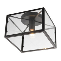 Happy Homewares Industrial Square Box Matte Black Ceiling Light With Clear Glass Sides - thumbnail 3