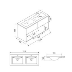 Homestylestore Black Grey 1210mm Wall Hung Bathroom Vanity Unit Open Shelf Double Basin And With Led Light - thumbnail 2
