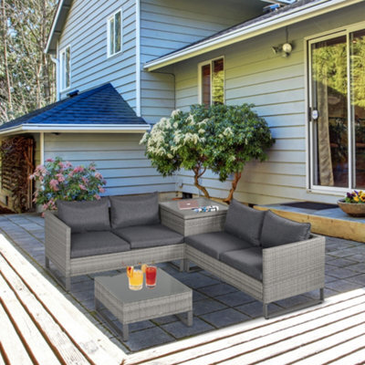 Outsunny 4 Pcs Rattan Wicker Sofa Set Conservatory Furniture W/ Side Storage Box - image 1