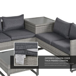 Outsunny 4 Pcs Rattan Wicker Sofa Set Conservatory Furniture W/ Side Storage Box - thumbnail 4