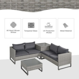 Outsunny 4 Pcs Rattan Wicker Sofa Set Conservatory Furniture W/ Side Storage Box - thumbnail 5