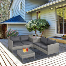 Outsunny 4 Pcs Rattan Wicker Sofa Set Conservatory Furniture W/ Side Storage Box - thumbnail 1