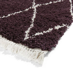 Purple Geometric Shaggy Rug, Stain-Resistant 45mm Pile Modern Rug For Bedroom, Living Room, & Dining Room-60Cm X 230Cm (Runner) - thumbnail 5