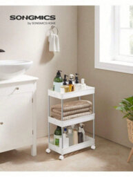 Songmics Storage Trolley, Rolling Shelf, 3 Levels, Space-Saving, For Bathroom, Kitchen, Office, 40 X 22 X 60 Cm - thumbnail 1