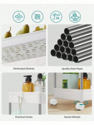 Songmics Storage Trolley, Rolling Shelf, 3 Levels, Space-Saving, For Bathroom, Kitchen, Office, 40 X 22 X 60 Cm - thumbnail 4