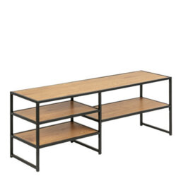Furniture To Go Seaford Black Metal Open Tv Unit With 3 Oak Shelves - thumbnail 3