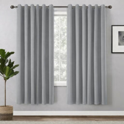 Bedlooms Grey Linen Curtain 100% Blackout Thermal Insulated Eyelet Curtain (Pair) 66 X 54 Inches With Tie Back Two - thumbnail 1
