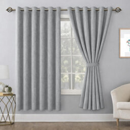 Bedlooms Grey Linen Curtain 100% Blackout Thermal Insulated Eyelet Curtain (Pair) 66 X 54 Inches With Tie Back Two - thumbnail 9