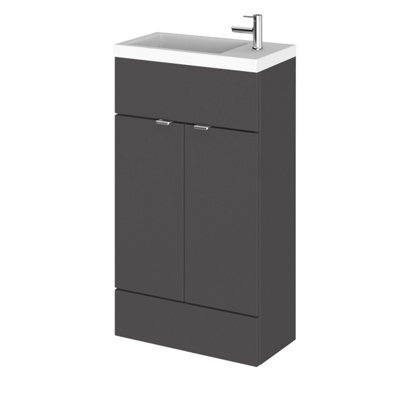 Hudson Reed Fusion Floor Standing 2 Door Vanity Unit & Polymarble Basin Compact, Vanity Unit With Basin, Gloss Grey, 500mm - image 1