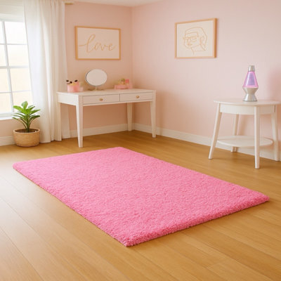 Uetian Pink Shaggy Rug Medium Size Area Rug For Living Room Bedroom Kids Room Pile 5Cm Thick Soft Texture Rug Pink ( 120 X170) - image 1