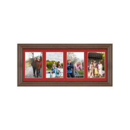 AK Frames 50X20Cm Walnut Classic Multi Photo Frame With Crimson Mount - Holds 4 Apertures (4X) 6X4 Photos