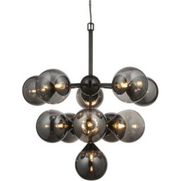 Loops Multi Arm Hanging Ceiling Pendant Light - Black Chrome Plate & Smoked Mirror Glass - 11 X 3W Led G9