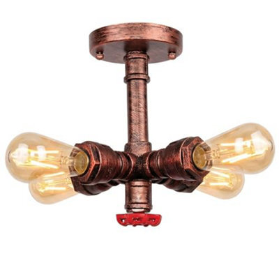 Industrial Pipe Chandelier 4 Light Steampunk Lighting Fixture In Rustic Red Finish - image 1