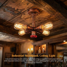 Industrial Pipe Chandelier 4 Light Steampunk Lighting Fixture In Rustic Red Finish - thumbnail 8