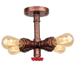 Industrial Pipe Chandelier 4 Light Steampunk Lighting Fixture In Rustic Red Finish - thumbnail 1