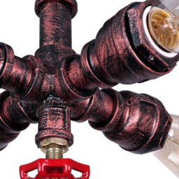 Industrial Pipe Chandelier 4 Light Steampunk Lighting Fixture In Rustic Red Finish - thumbnail 5
