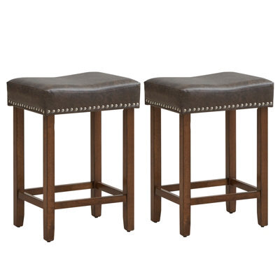 Costway Set Of 2 Bar Stools Upholstered Counter Height Saddle Stools Pu Leather 60Cm - image 1
