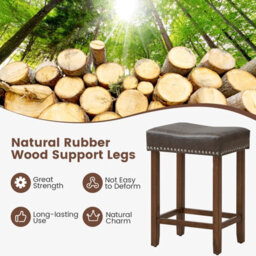 Costway Set Of 2 Bar Stools Upholstered Counter Height Saddle Stools Pu Leather 60Cm - thumbnail 7