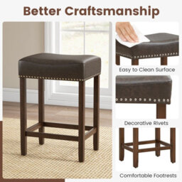 Costway Set Of 2 Bar Stools Upholstered Counter Height Saddle Stools Pu Leather 60Cm - thumbnail 5