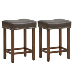 Costway Set Of 2 Bar Stools Upholstered Counter Height Saddle Stools Pu Leather 60Cm - thumbnail 1