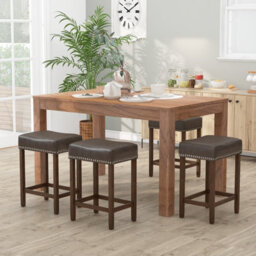 Costway Set Of 2 Bar Stools Upholstered Counter Height Saddle Stools Pu Leather 60Cm - thumbnail 9