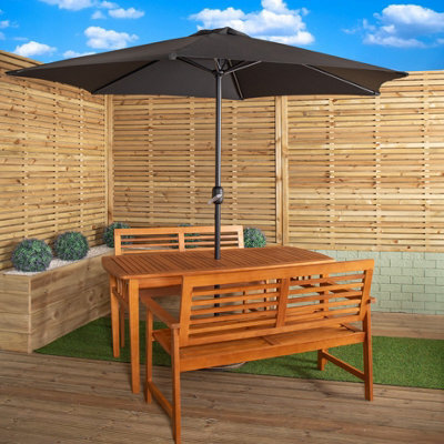 Samuel Alexander Outdoor 4 Person Rectangular Wooden Garden Table, 2 Benches With Black Havana Parasol & Base - image 1