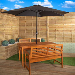 Samuel Alexander Outdoor 4 Person Rectangular Wooden Garden Table, 2 Benches With Black Havana Parasol & Base - thumbnail 1