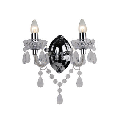 First Choice Lighting Clear Acrylic And Chrome Marie Therese Style 2 X 40W Wall Light - image 1