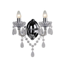 First Choice Lighting Clear Acrylic And Chrome Marie Therese Style 2 X 40W Wall Light